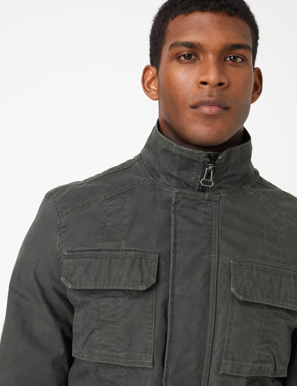 Washed Cotton Funnel Neck Utility Jacket M&S Collection M&S