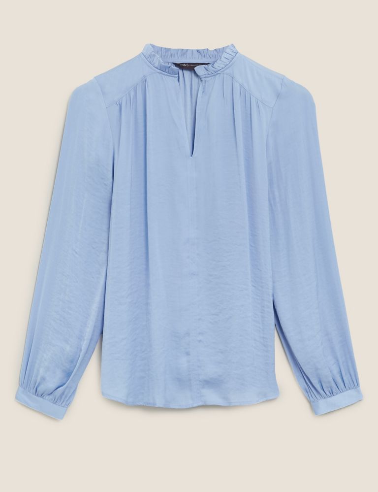Washed Satin Frill Neck Popover Blouse | M&S Collection | M&S