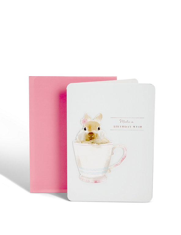 Water Colour Bunny in Teacup Birthday Card Image 1 of 2