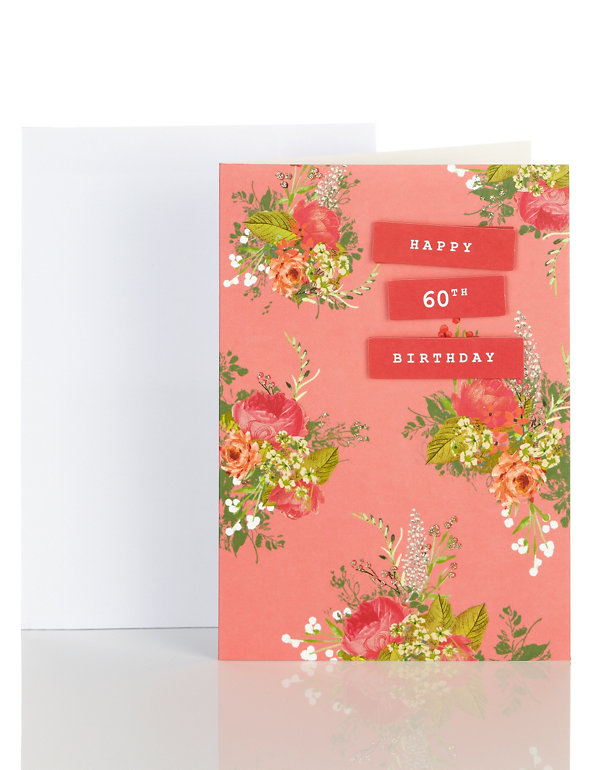 Water Colour Floral 60th Birthday Card Image 1 of 2