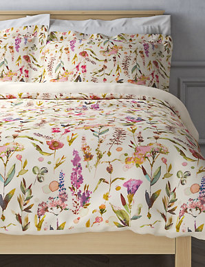 Watercolour Floral Print Cotton Sateen Bedding Set M S