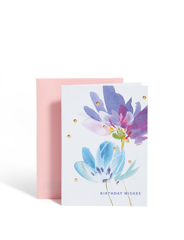 Watercolour Flowers Birthday Card Image 1 of 2