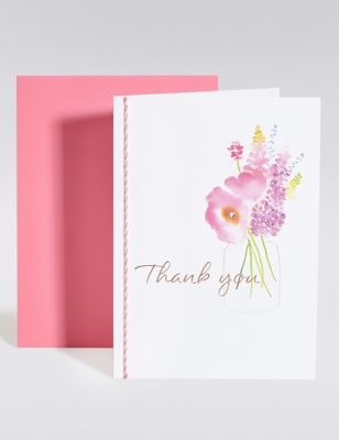 Watercolour Flowers Thank You Card Image 1 of 2