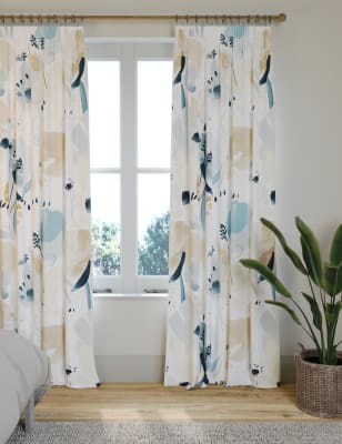 Cotton Canvas Delicate Floral Curtains (Set of 2)