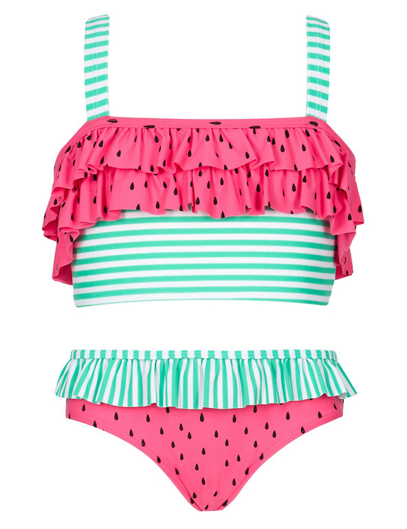 Watermelon Seed Print Frilled Bikini with Chlorine Resistant (5-14 Years) Image 1 of 2