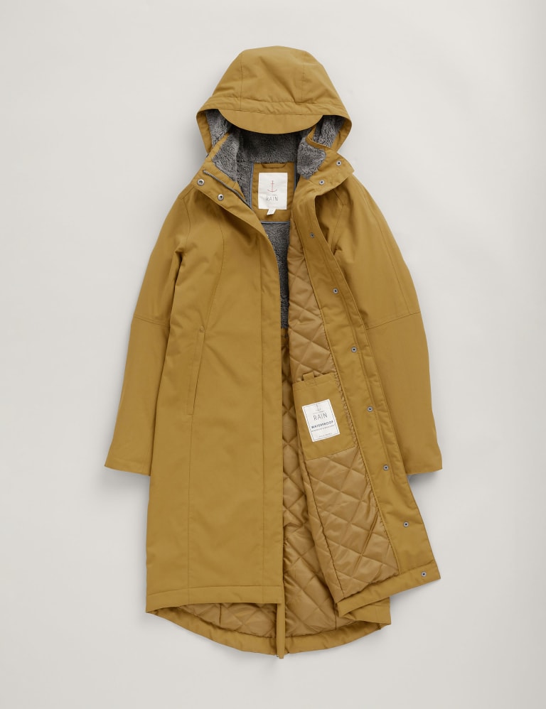 Seasalt Mustard Hooded Knee-length Waterproof Coat - Size 8