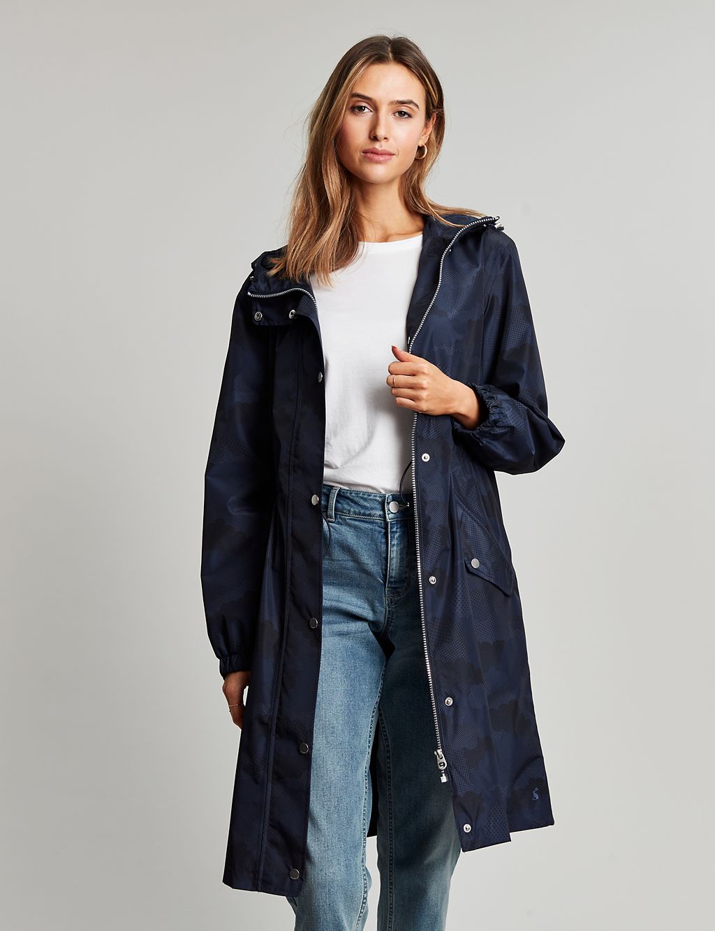 Waterproof Printed Hooded Longline Raincoat | Joules | M&S