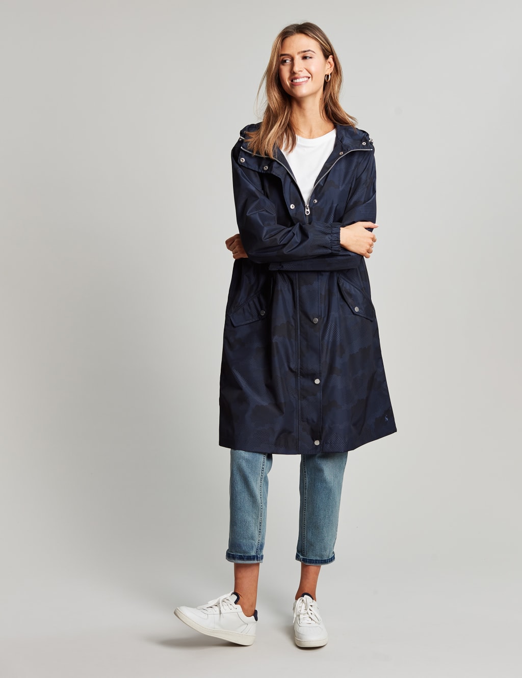 Waterproof Printed Hooded Longline Raincoat Joules M&S
