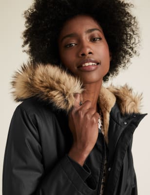 Waxed Faux Fur Lined Parka Coat | M\u0026S 