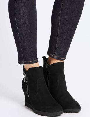 Black wedge 2024 ankle boots