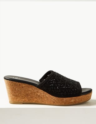 Marks and spencer on sale black wedge sandals