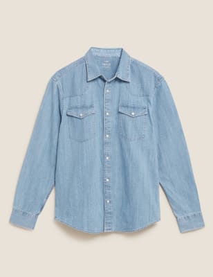 M&s denim best sale shirt mens