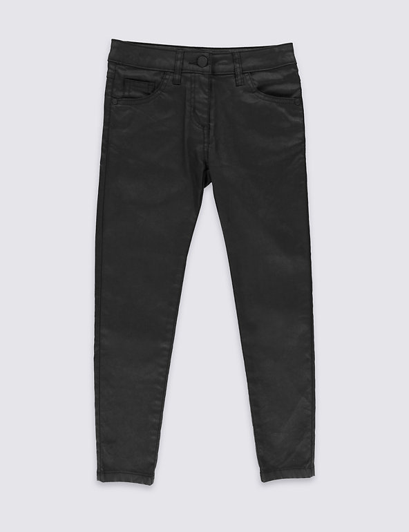 Wet Look Skinny Jeans with Adjustable Waist (5-14 Years) Image 1 of 2