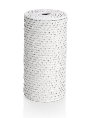 White Rattan Toilet Roll Holder Image 2 of 3