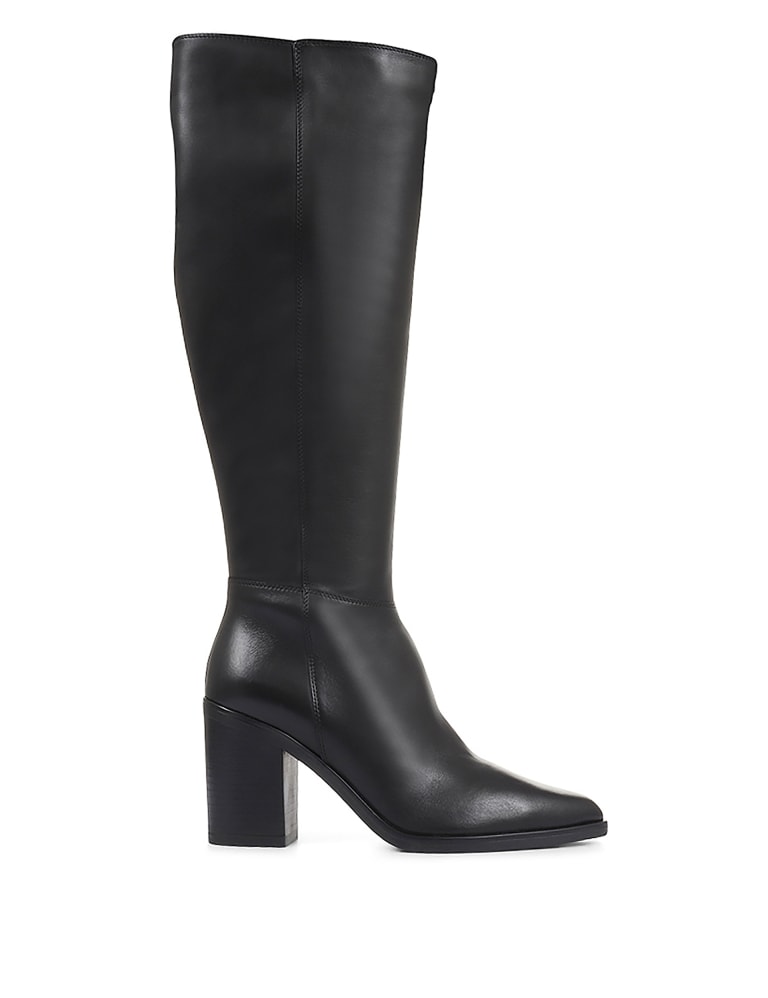 Wide Calf Leather Block Heel Knee High Boots 4 of 7