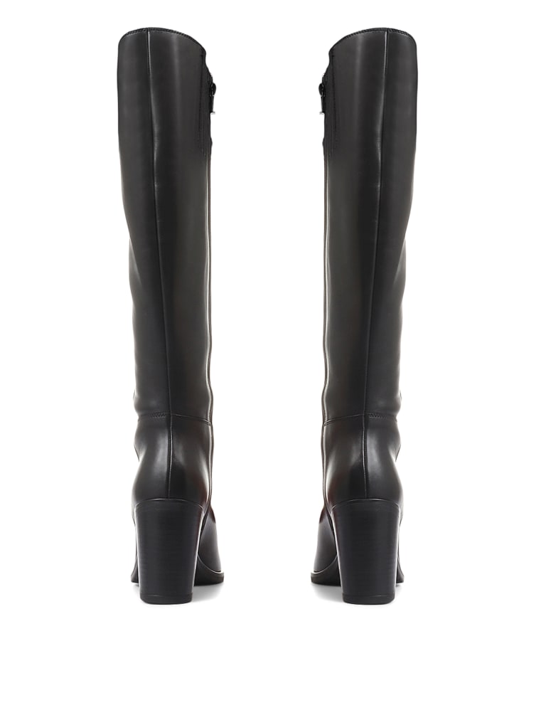 Wide Calf Leather Block Heel Knee High Boots 5 of 7