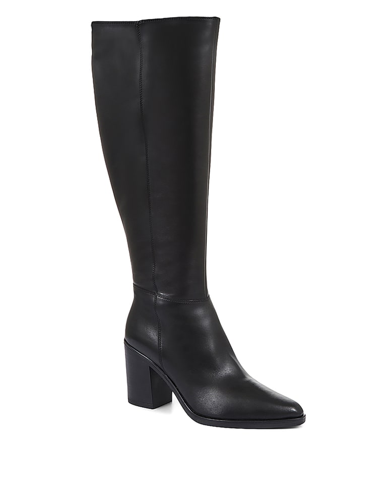 Wide Calf Leather Block Heel Knee High Boots 3 of 7