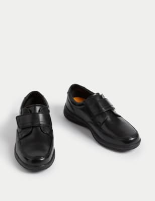 RICOSTA George Boys' School Shoes - Black Leather Suede, Riptape & Elastic Lace, Medium Fit, Durable PU Sole