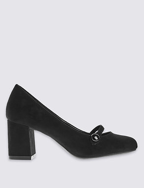 Wide Fit Block Heel Button Court Shoes Image 2 of 6
