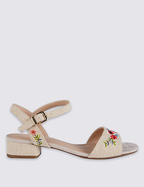 Wide Fit Block Heel Embroidered Sandals Image 2 of 6