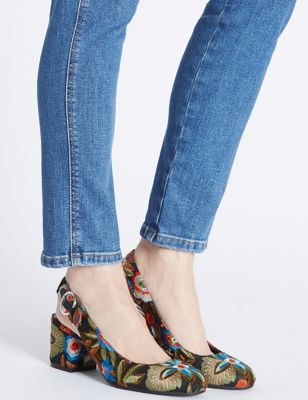 Wide Fit Block Heel Embroidered Shoe | M&S Collection | M&S