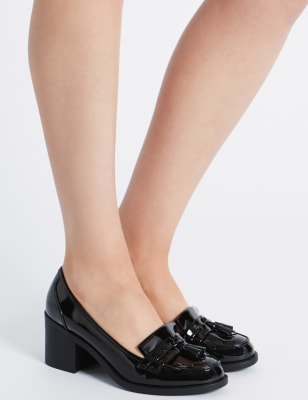 block heel fringe loafers