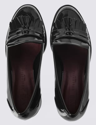 block heel fringe loafers