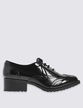 Wide Fit Block Heel Lace-up Brogue Shoes Image 2 of 6