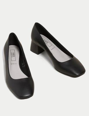 Wide Fit Block Heel Square Toe Shoes | M&S Collection | M&S
