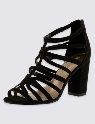 Wide Fit Caged High Block Heel Sandals with Insolia M S