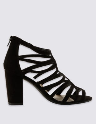 Black caged shop block heels