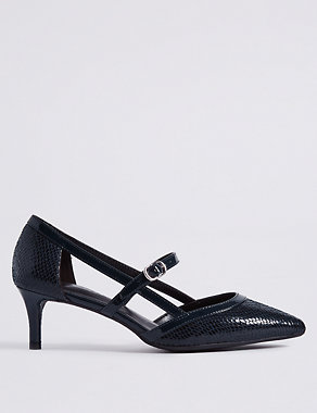 Wide Fit Kitten Heel Strap Court Shoes Image 2 of 6