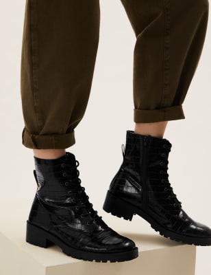 marks and spencer black lace up boots