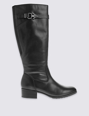Wide Fit Leather Angular Knee High Boots Image 2 of 6
