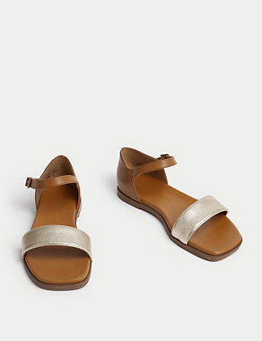 Wide Fit Leather Ankle Strap Flat Sandals Image 2 of 4