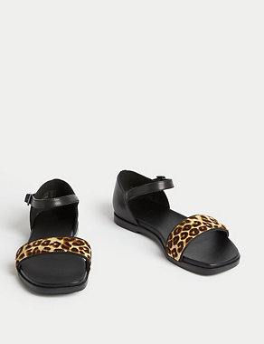 Wide Fit Leather Ankle Strap Flat Sandals Image 2 of 3