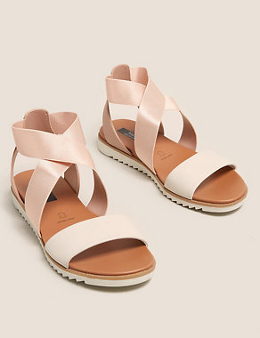 Wide Fit Leather Ankle Strap Flat Sandals Image 2 of 6