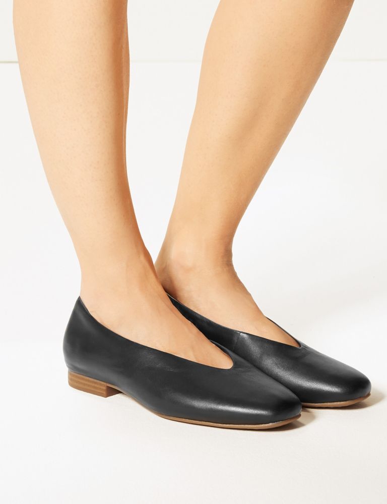 Wide Fit Leather Ballerina Pumps 1 of 5