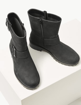 Wide fit clearance black biker boots