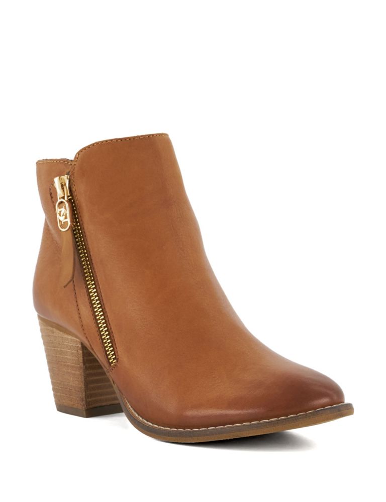 Wide Fit Leather Block Heel Ankle Boots 2 of 4