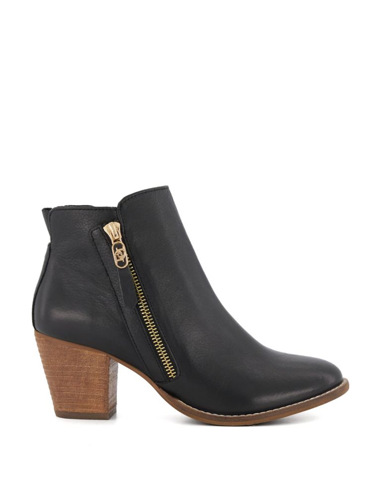 Wide Fit Leather Block Heel Ankle Boots 1 of 5