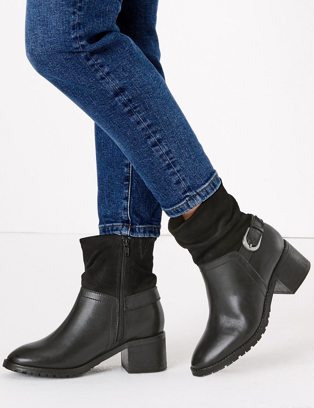 Wide Fit Leather Buckle Detail Ankle Boots 3 of 5