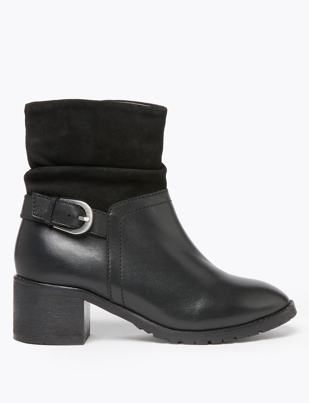 Wide Fit Leather Buckle Detail Ankle Boots 1 of 5