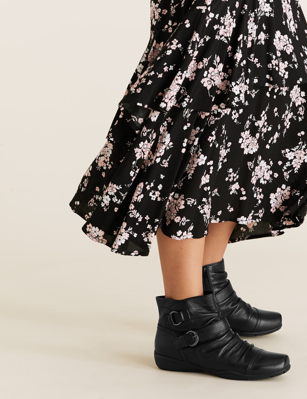 Ruched leather cheap ankle boots