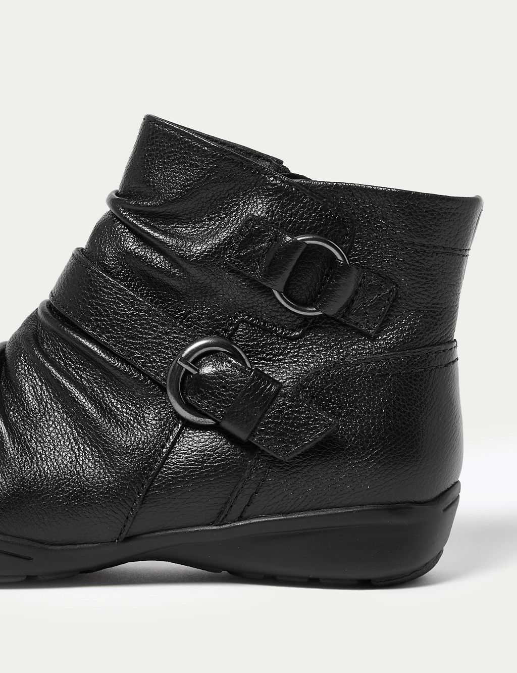 Wide Fit Leather Buckle Ruched Ankle Boots 5 of 6