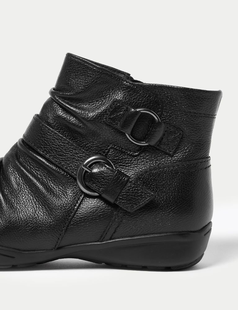 Wide Fit Leather Buckle Ruched Ankle Boots 5 of 6