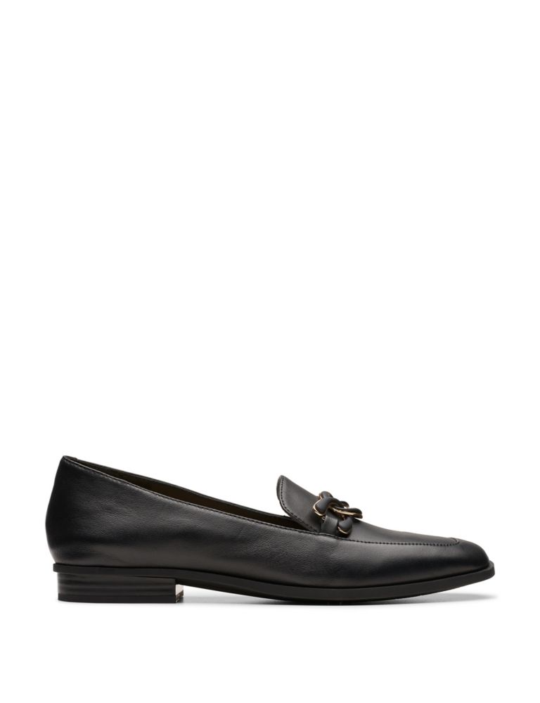 Wide Fit Leather Chain Detail Flat Loafers 1 of 7