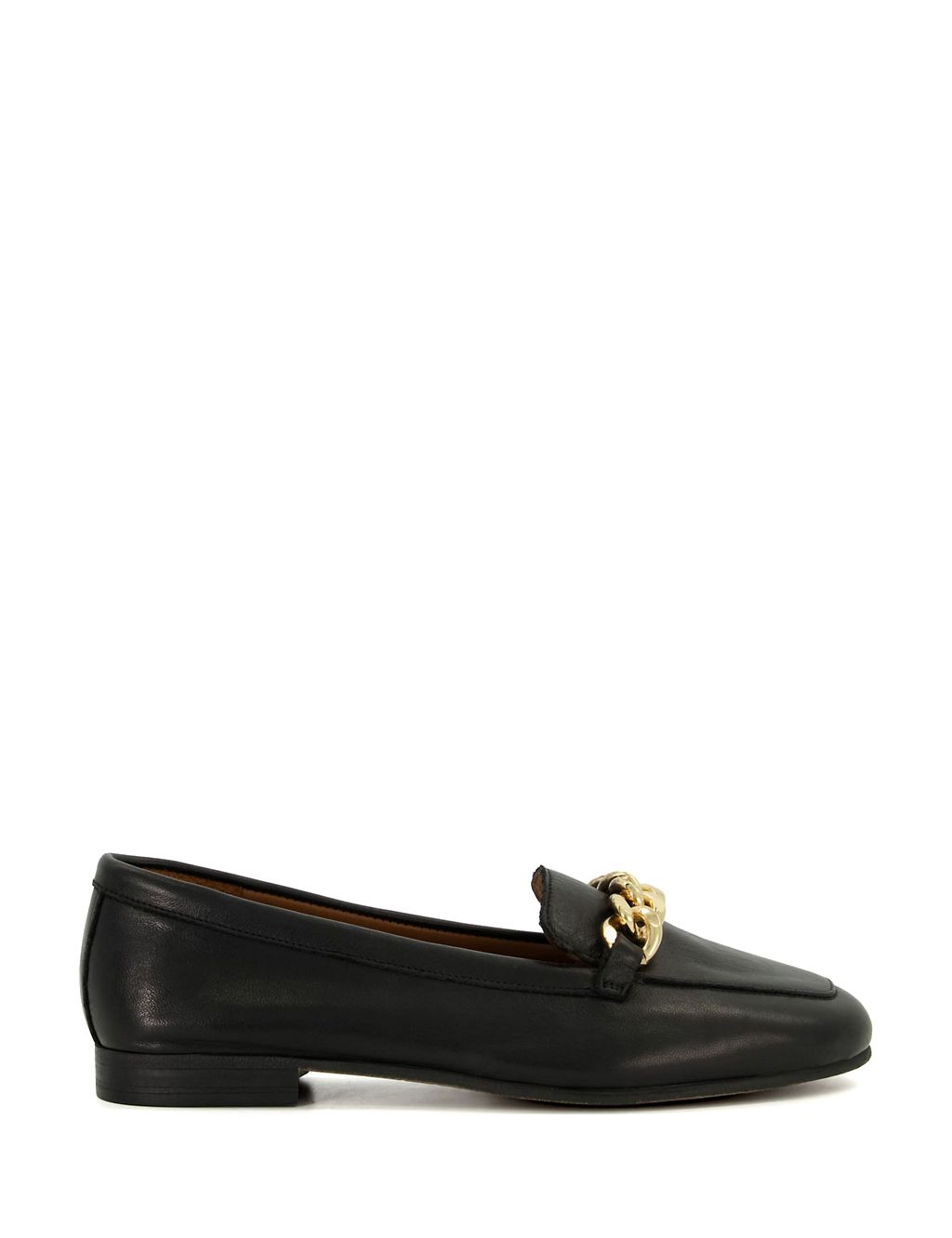 Wide Fit Leather Chain Detail Flat Loafers 3 of 4