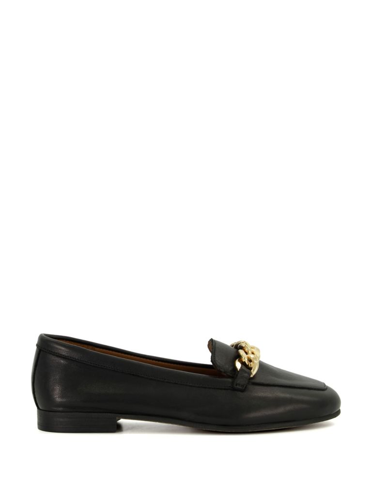 Wide Fit Leather Chain Detail Flat Loafers 1 of 4