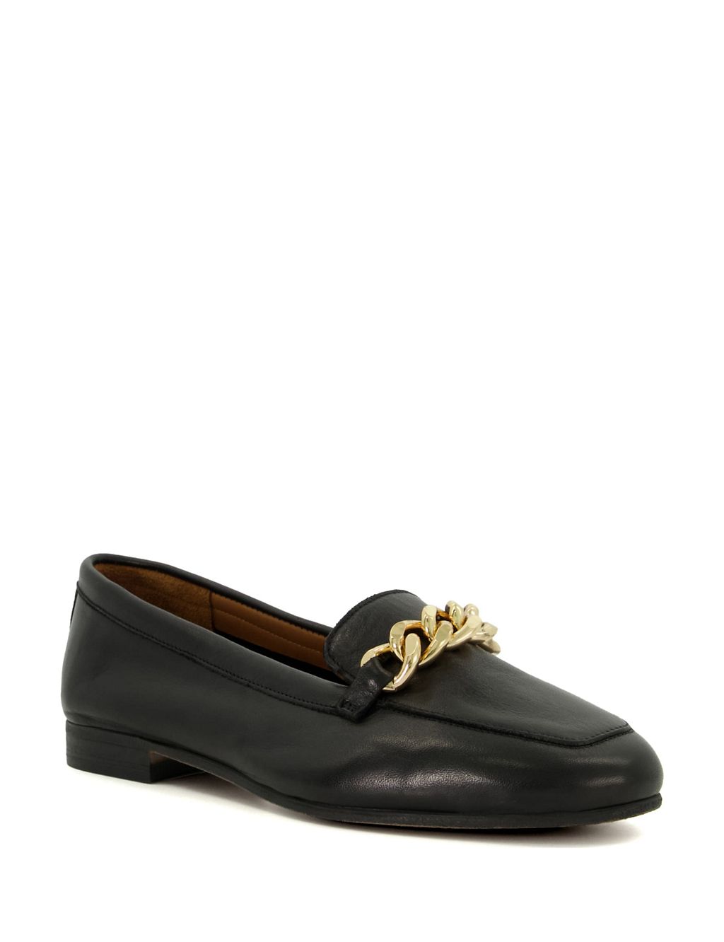 Wide Fit Leather Chain Detail Flat Loafers 1 of 4